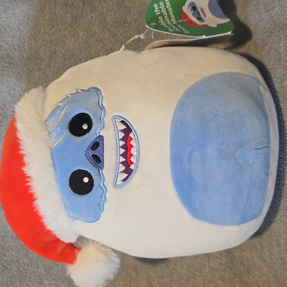 Squishmallows Blue and White Yeti with Red Santa Hat